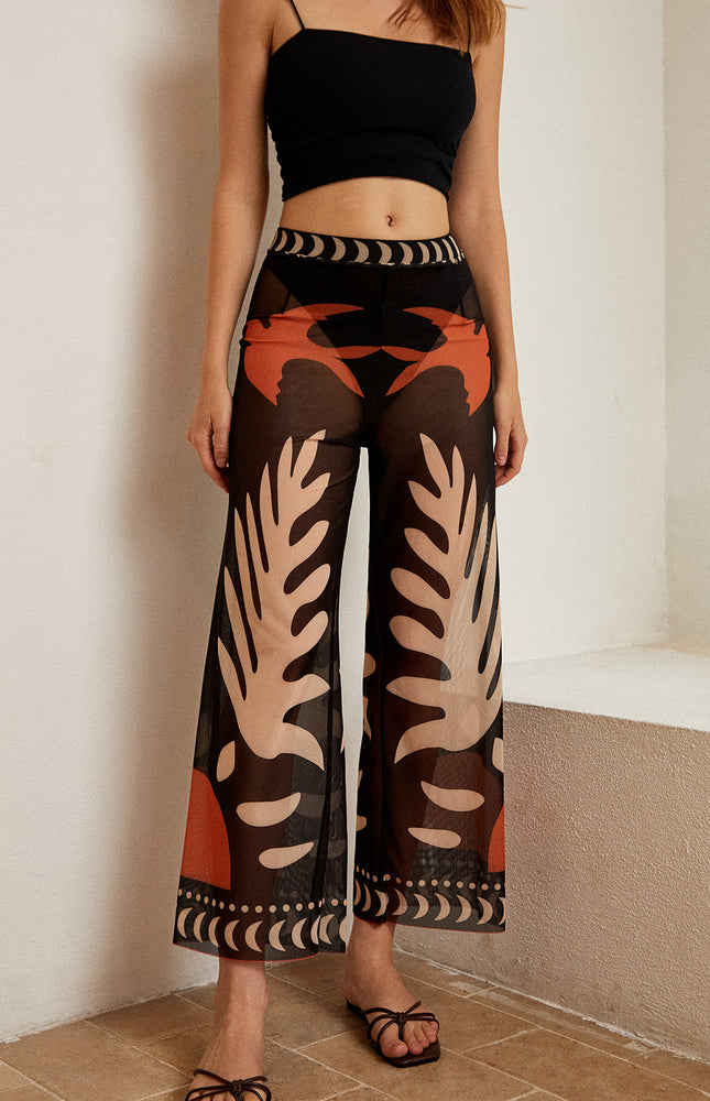 Kuş Desenli Şeffaf File Pantolon