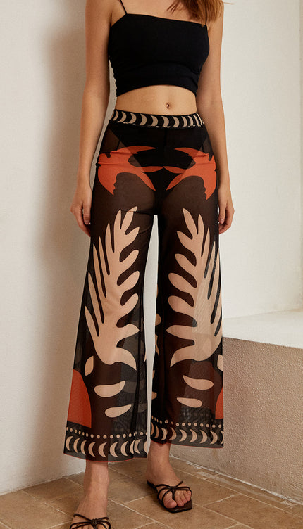 Kuş Desenli Şeffaf File Pantolon