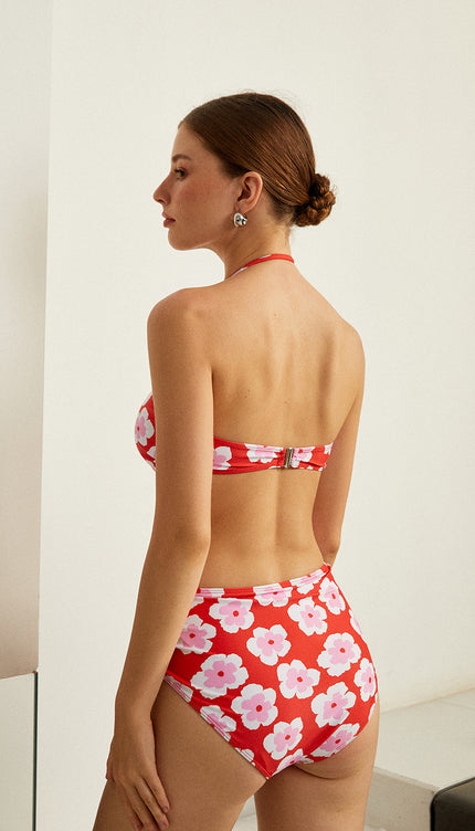 O Kesim Detaylı Çiçekli Bikini Takımı