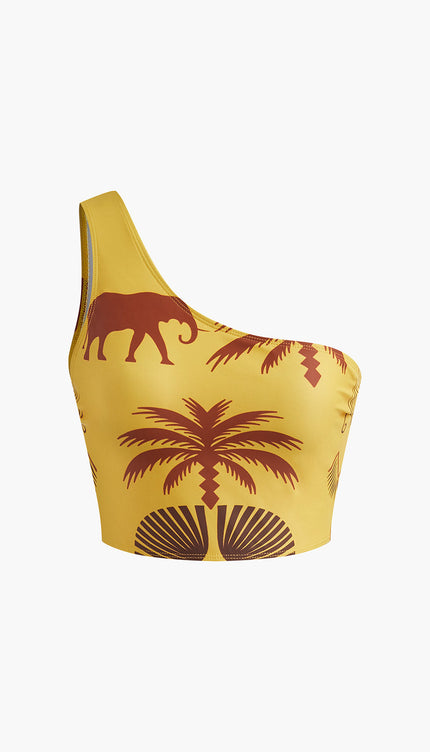 Vintage Yüksek Belli Tek Omuz Bikini Takımı