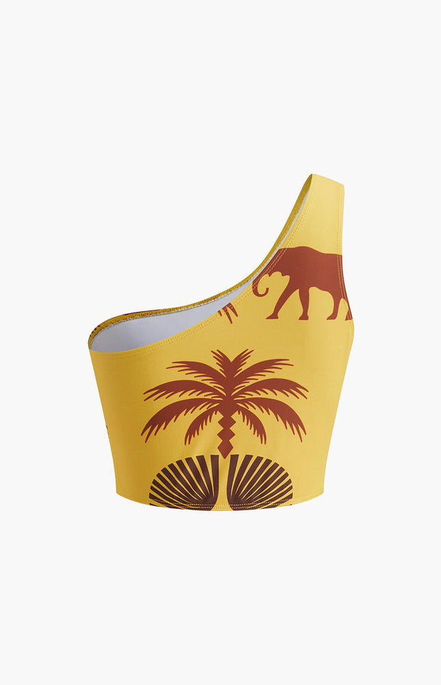 Vintage Yüksek Belli Tek Omuz Bikini Takımı