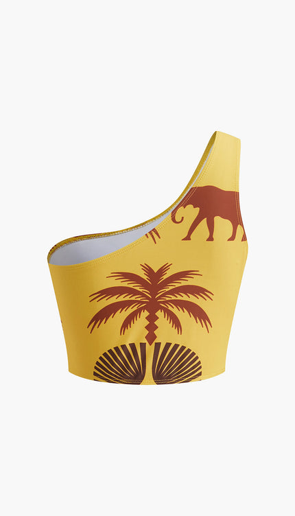 Vintage Yüksek Belli Tek Omuz Bikini Takımı