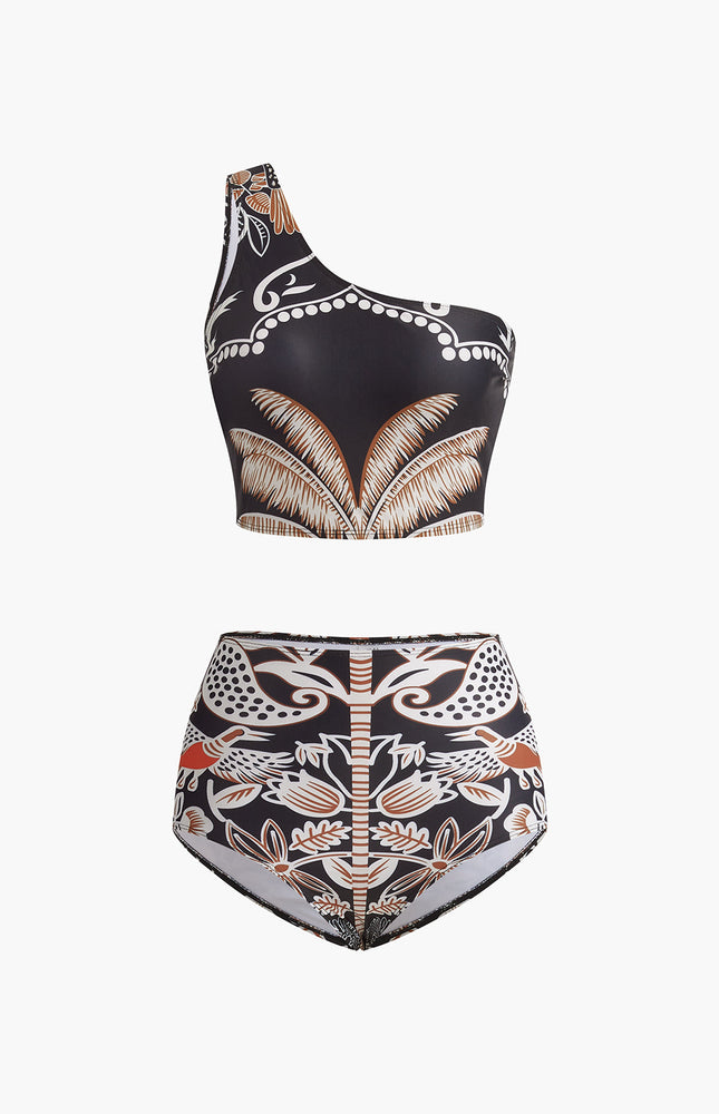 Baskılı Tek Omuz Bikini Takımı