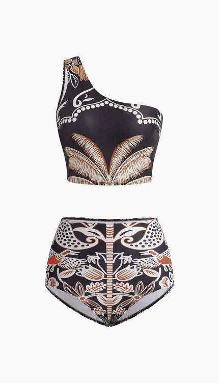 Baskılı Tek Omuz Bikini Takımı