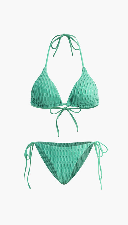 Düz Halter Düğümlü Bikini Takımı