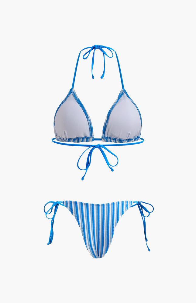 Halter Üçgen Çizgili Bikini Takımı