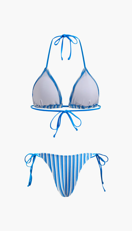 Halter Üçgen Çizgili Bikini Takımı