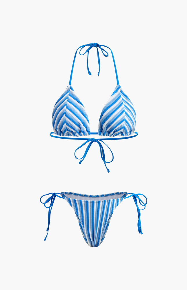 Halter Üçgen Çizgili Bikini Takımı