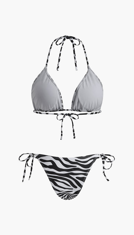 Zebra Çizgili Üçgen Bikini Takımı
