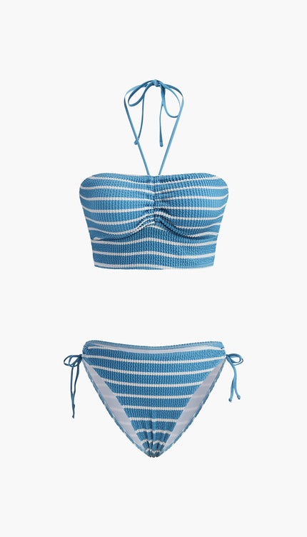 Halter Çizgili Bikini Takımı
