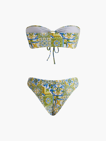 Straplez Baskı O Halka Bikini Takımı