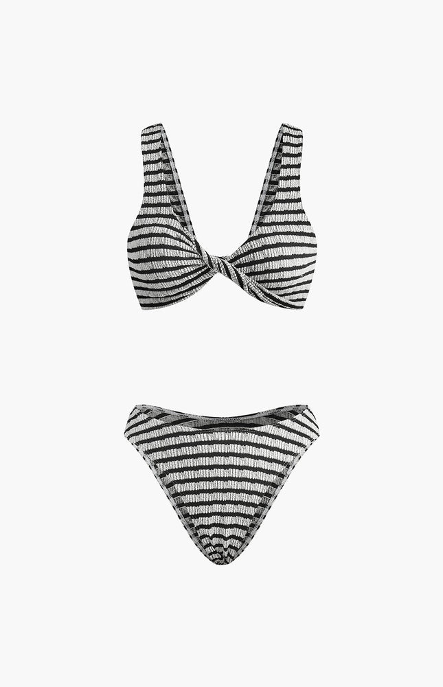 Düğümlü Çizgili Örgü Bikini Takımı