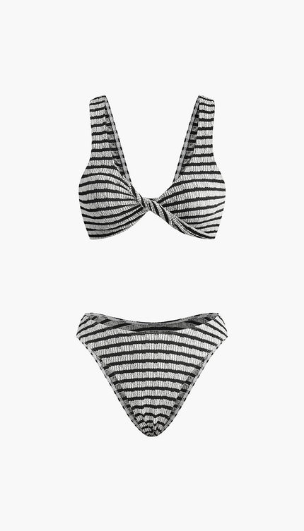 Düğümlü Çizgili Örgü Bikini Takımı