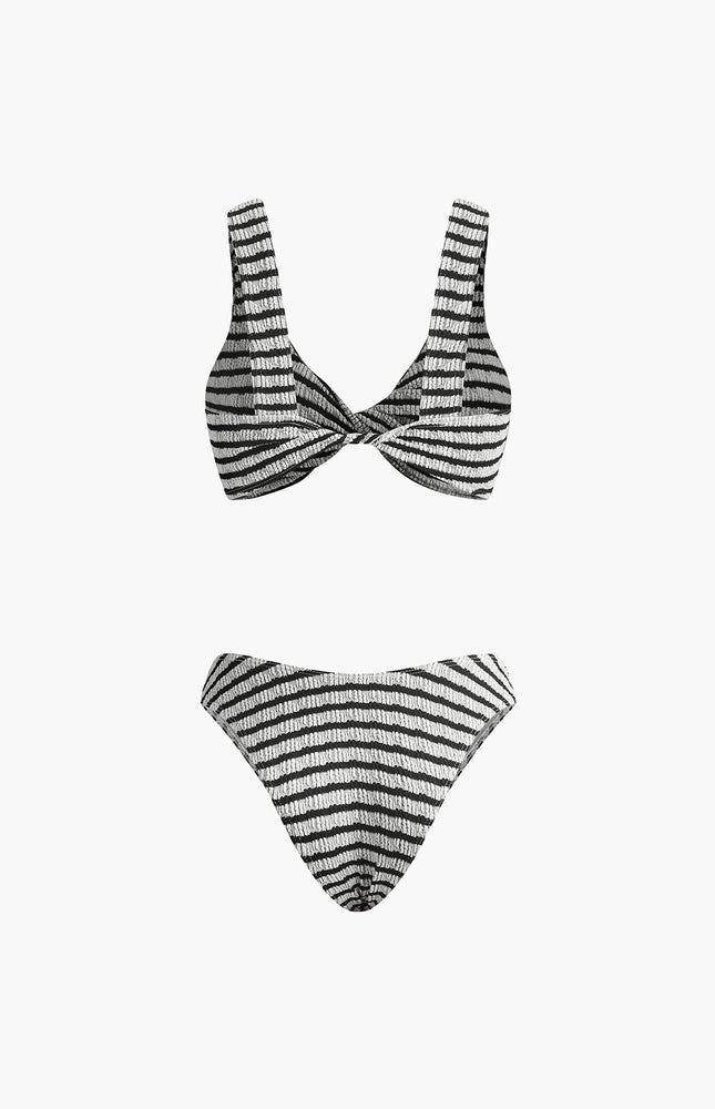 Düğümlü Çizgili Örgü Bikini Takımı