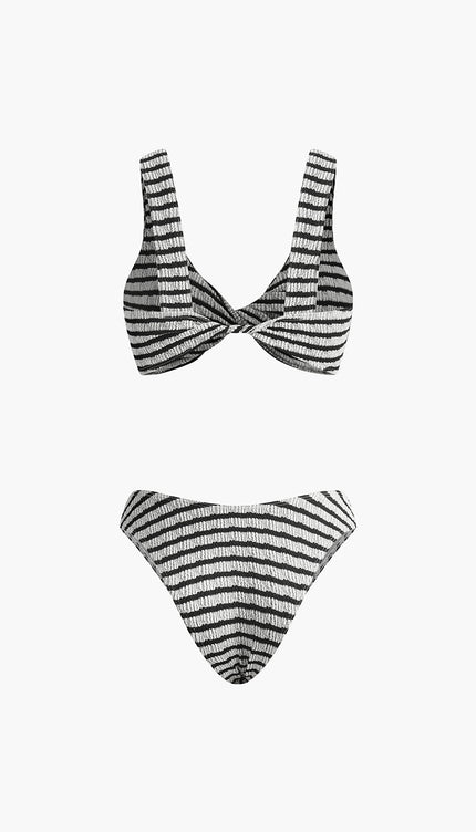 Düğümlü Çizgili Örgü Bikini Takımı