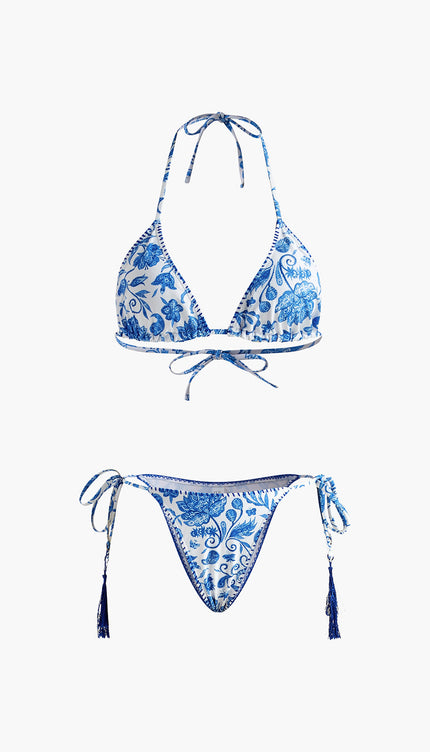 Baskılı Püsküllü Ayarlanabilir Askılı Bikini Takımı