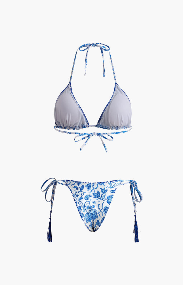 Baskılı Püsküllü Ayarlanabilir Askılı Bikini Takımı