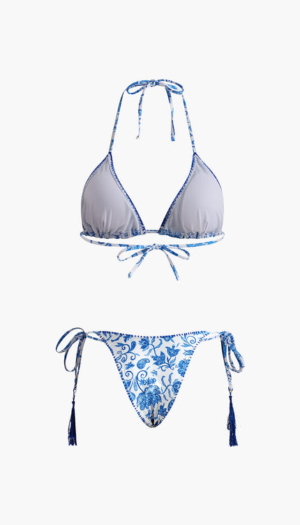 Baskılı Püsküllü Ayarlanabilir Askılı Bikini Takımı