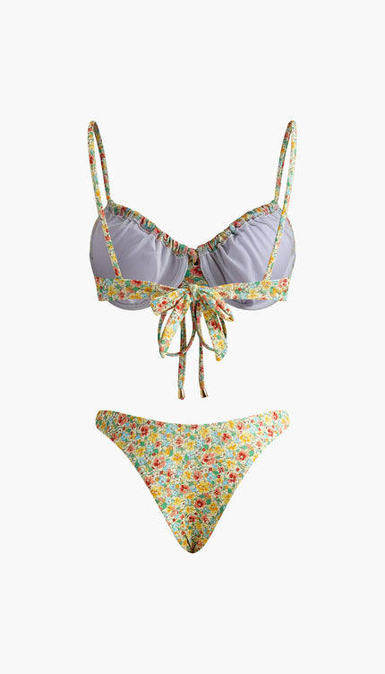 Çiçek Desenli Önden Bağlamalı Bikini Takımı
