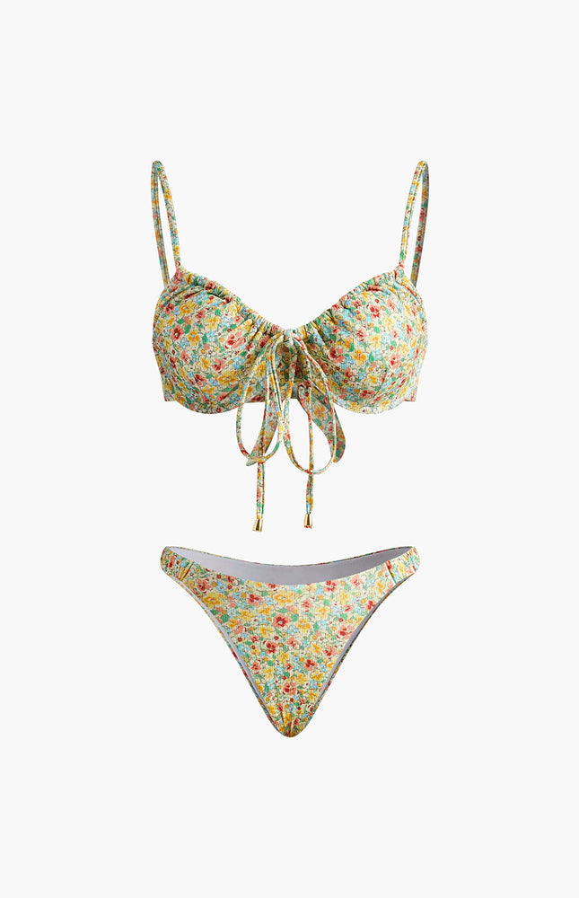 Çiçek Desenli Önden Bağlamalı Bikini Takımı