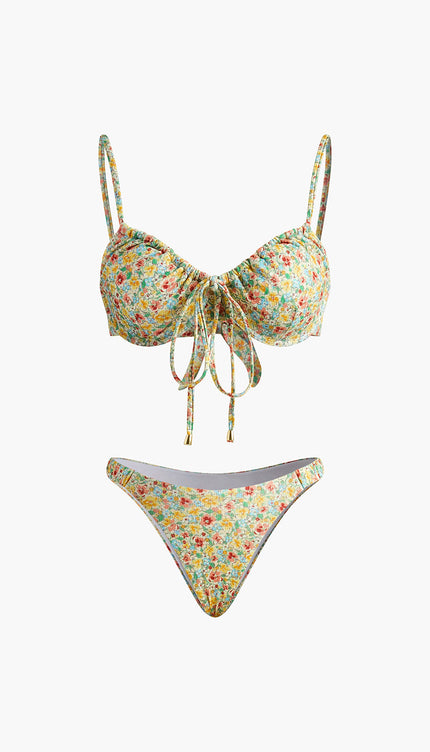 Çiçek Desenli Önden Bağlamalı Bikini Takımı