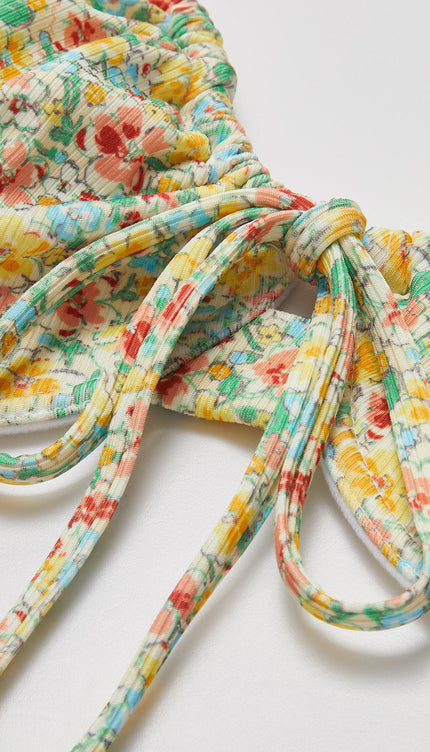 Çiçek Desenli Önden Bağlamalı Bikini Takımı