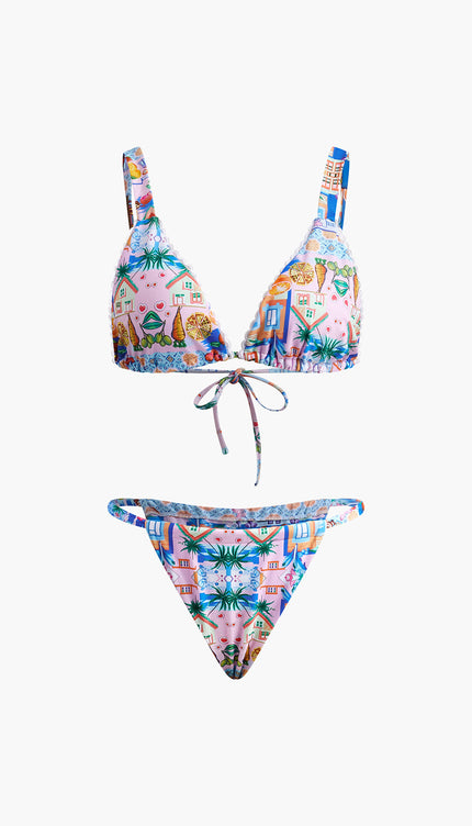 Baskılı İpli Ayarlanabilir Askılı Bikini Takımı