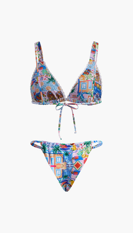 Baskılı İpli Ayarlanabilir Askılı Bikini Takımı