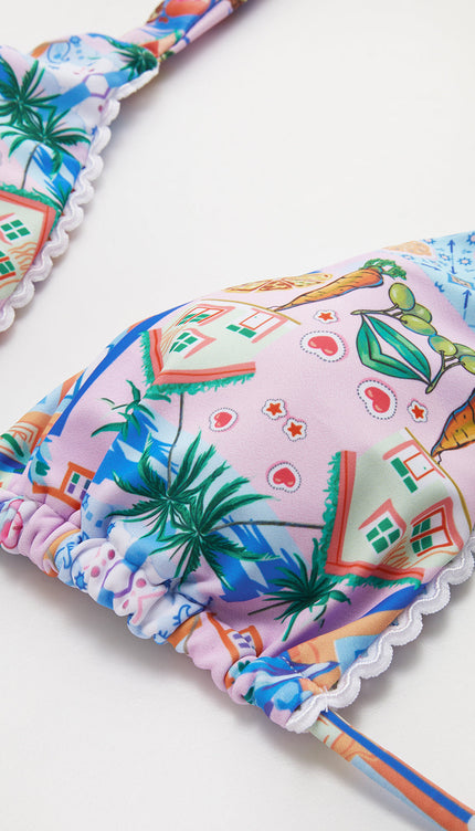 Baskılı İpli Ayarlanabilir Askılı Bikini Takımı