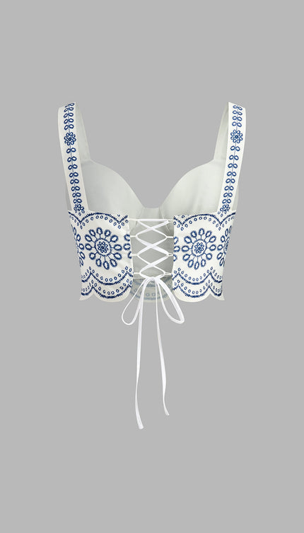 İşlemeli Kolsuz Kravat Sırtlı Etek Takım