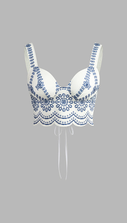 İşlemeli Kolsuz Kravat Sırtlı Etek Takım