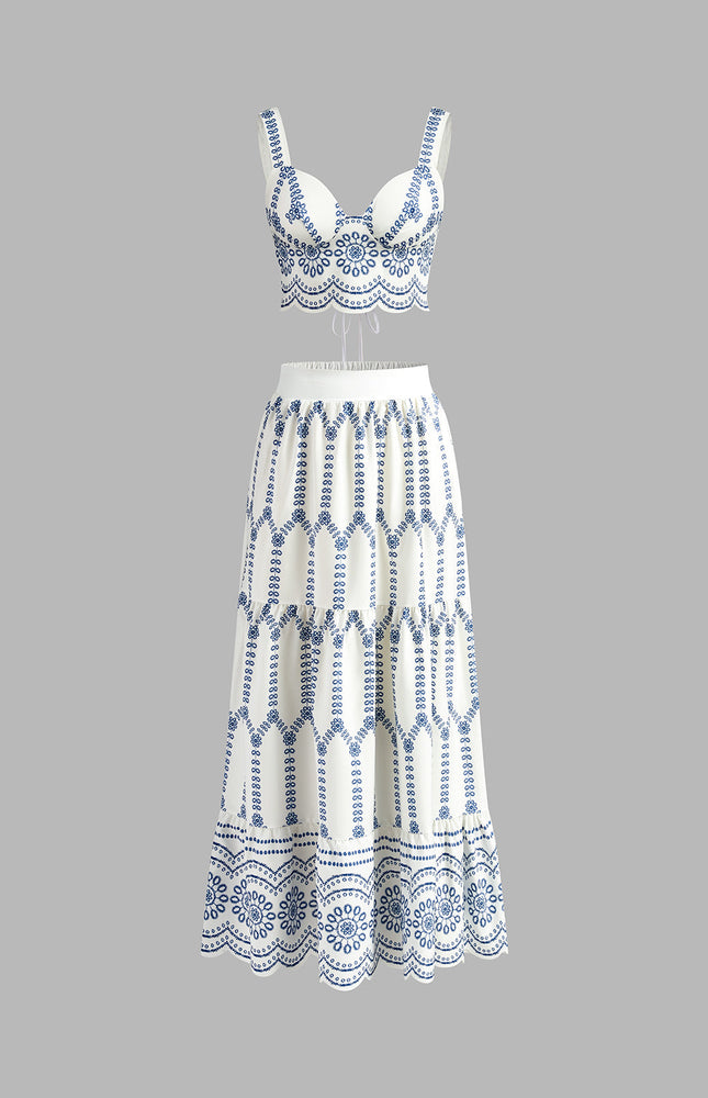 İşlemeli Kolsuz Kravat Sırtlı Etek Takım