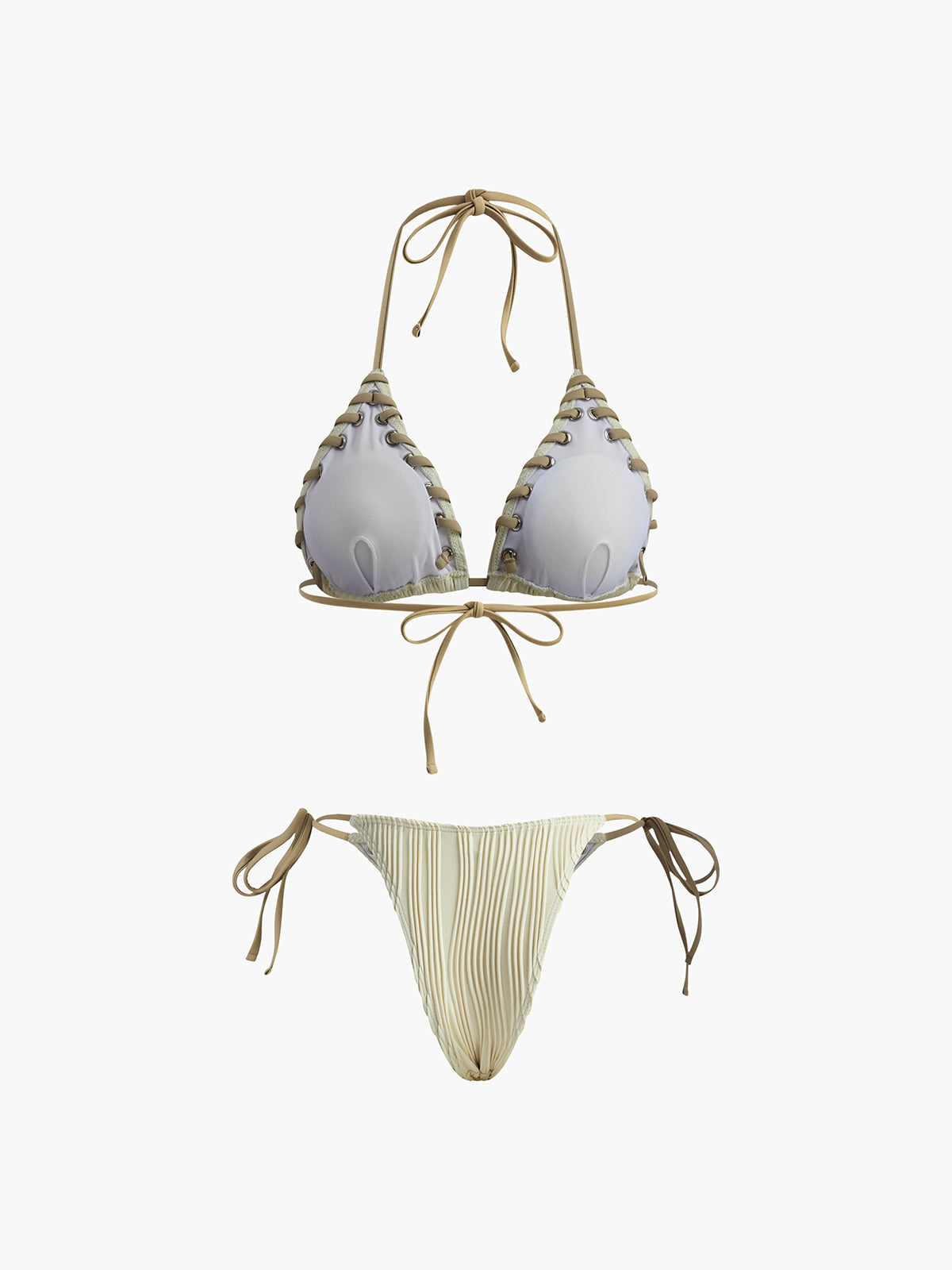 Grommet Bağcıklı Dokulu Bikini Takımı