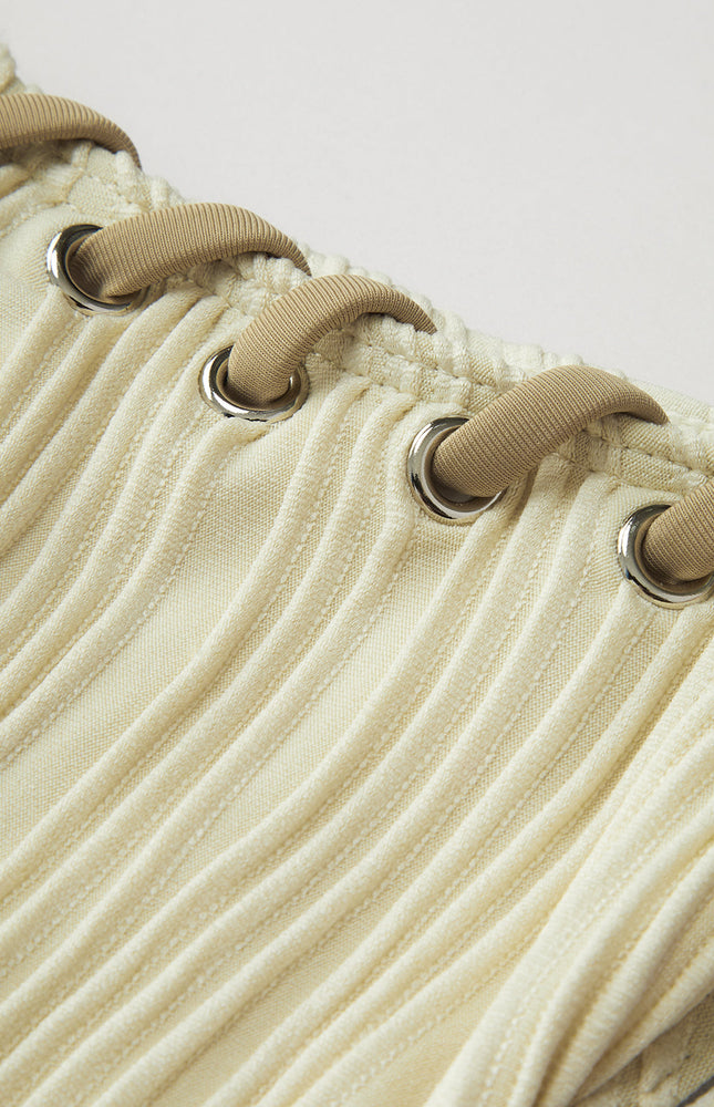 Grommet Bağcıklı Dokulu Bikini Takımı