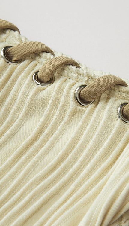 Grommet Bağcıklı Dokulu Bikini Takımı