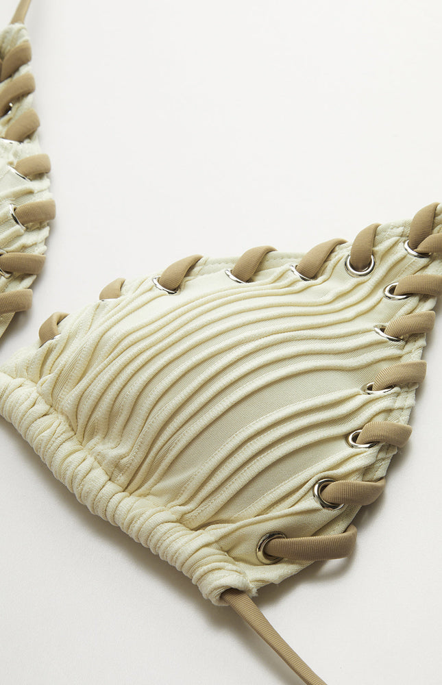 Grommet Bağcıklı Dokulu Bikini Takımı