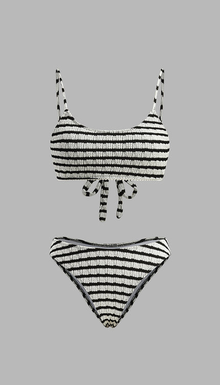 Çizgili Sırtı Bağlamalı Bikini Takımı
