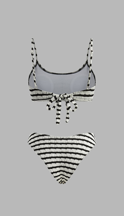 Çizgili Sırtı Bağlamalı Bikini Takımı