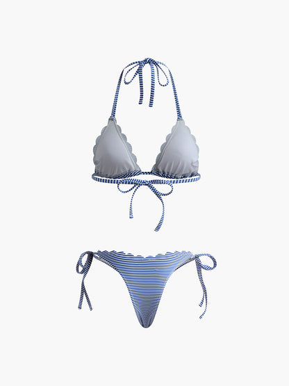 Çizgili Kesim Detay Bikini Seti