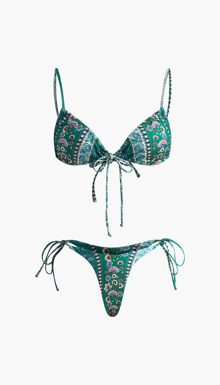 Çiçekli Önden Bağlamalı Bikini Takımı