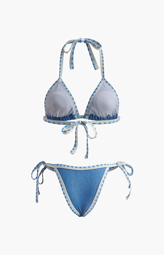 Kontrast Bağcıklı Dokulu Bikini Takımı