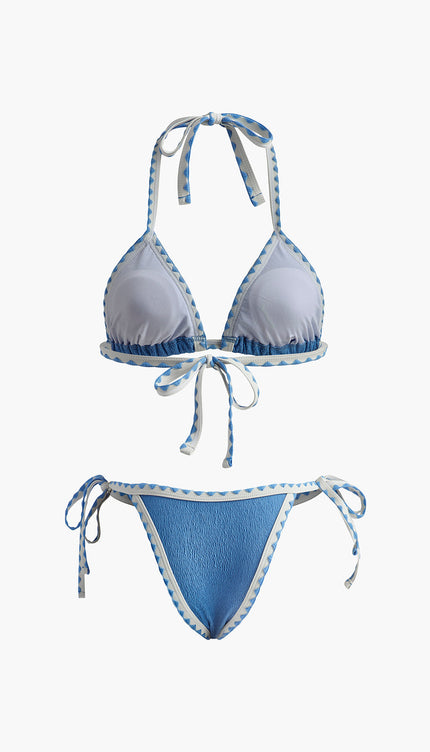 Kontrast Bağcıklı Dokulu Bikini Takımı