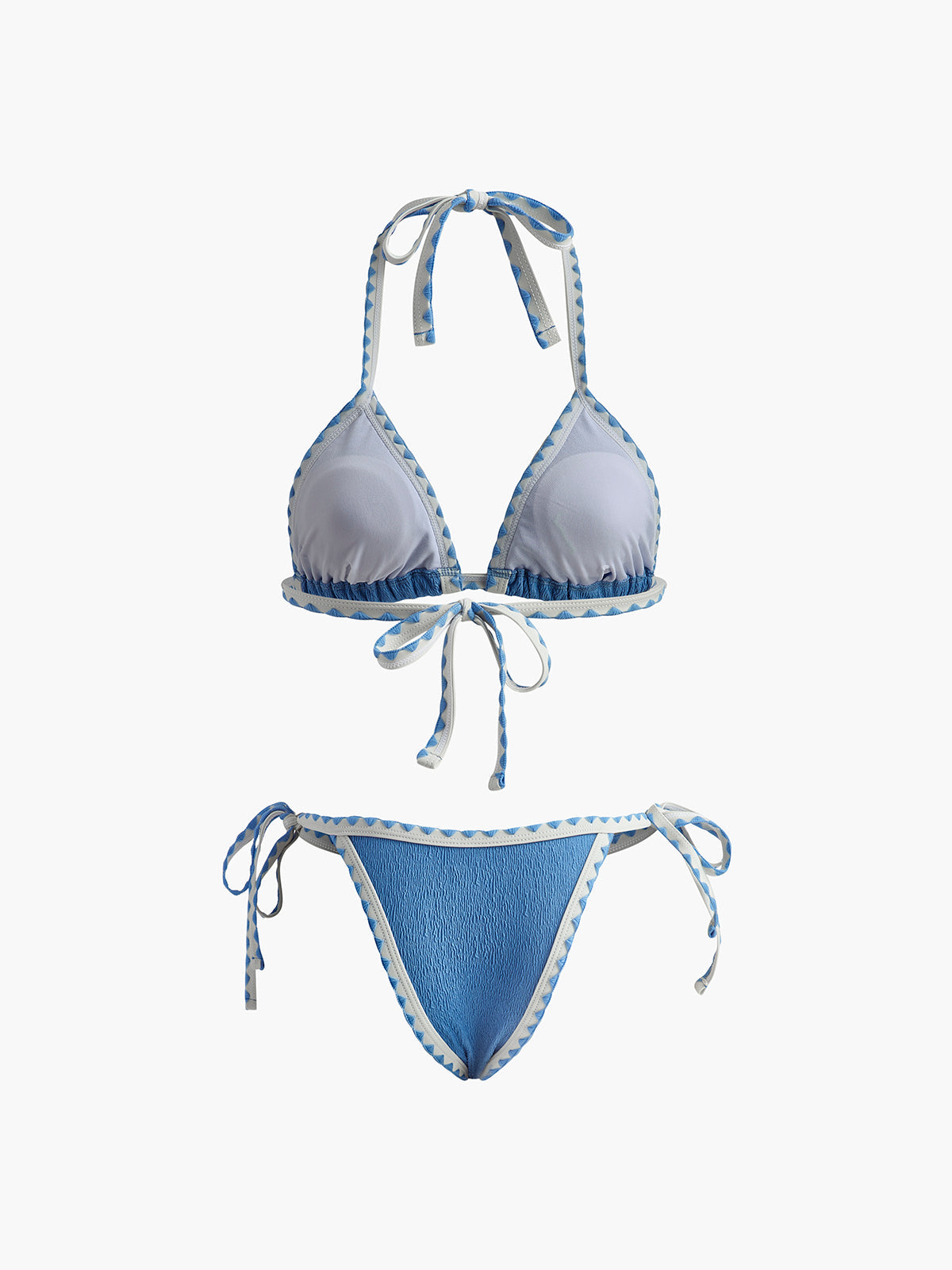 Kontrast Bağcıklı Dokulu Bikini Takımı