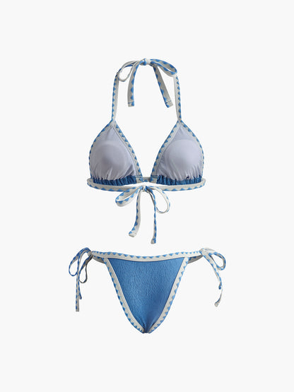 Kontrast Bağcıklı Dokulu Bikini Takımı
