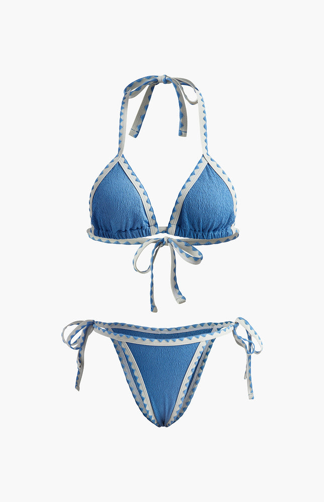 Kontrast Bağcıklı Dokulu Bikini Takımı