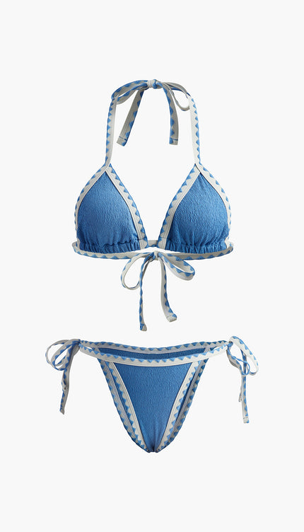 Kontrast Bağcıklı Dokulu Bikini Takımı