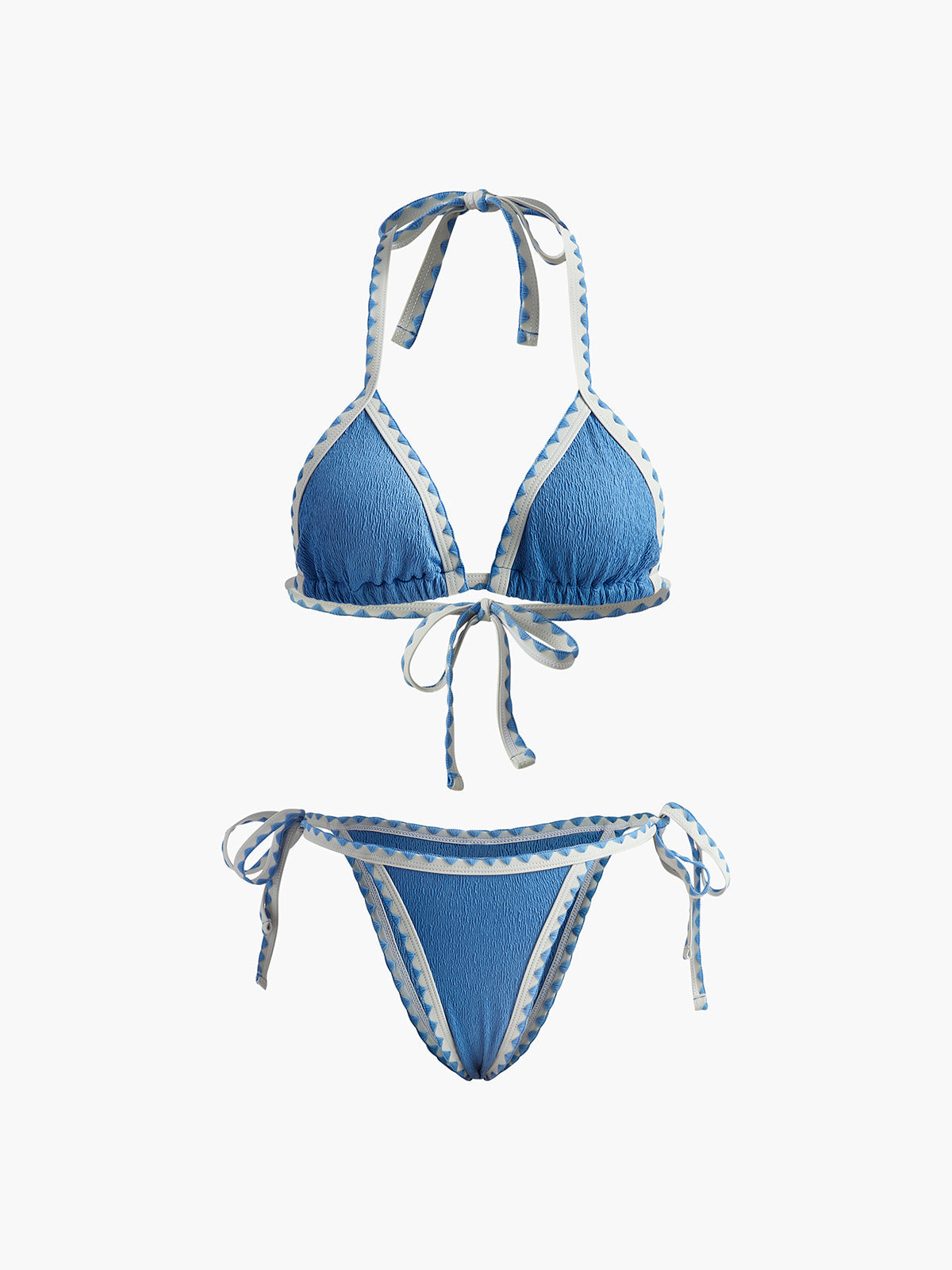 Kontrast Bağcıklı Dokulu Bikini Takımı