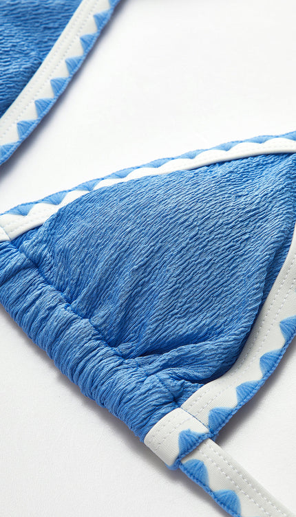 Kontrast Bağcıklı Dokulu Bikini Takımı