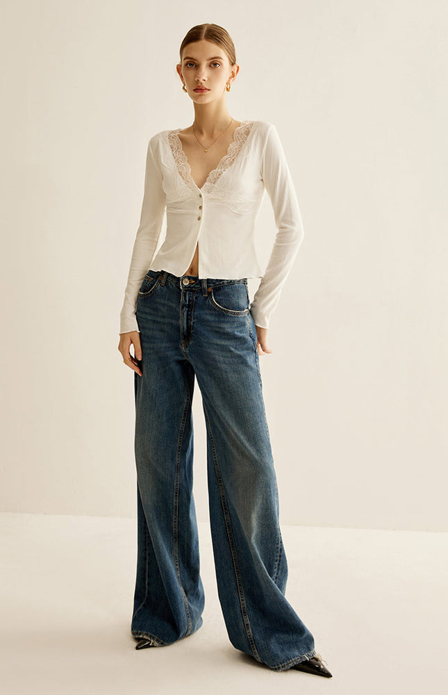 Dantel Panelli V Yaka Bluz