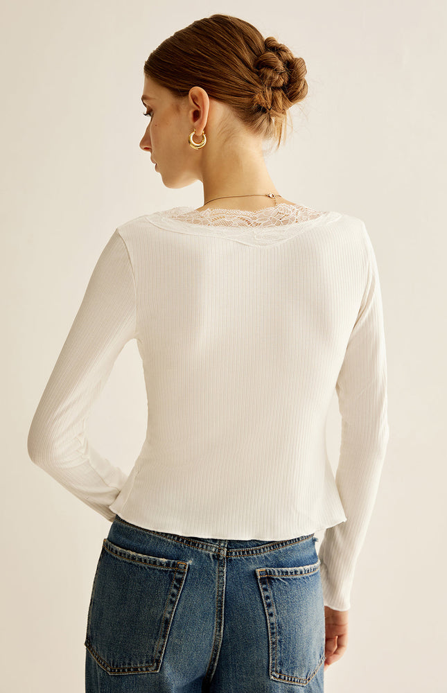 Dantel Panelli V Yaka Bluz